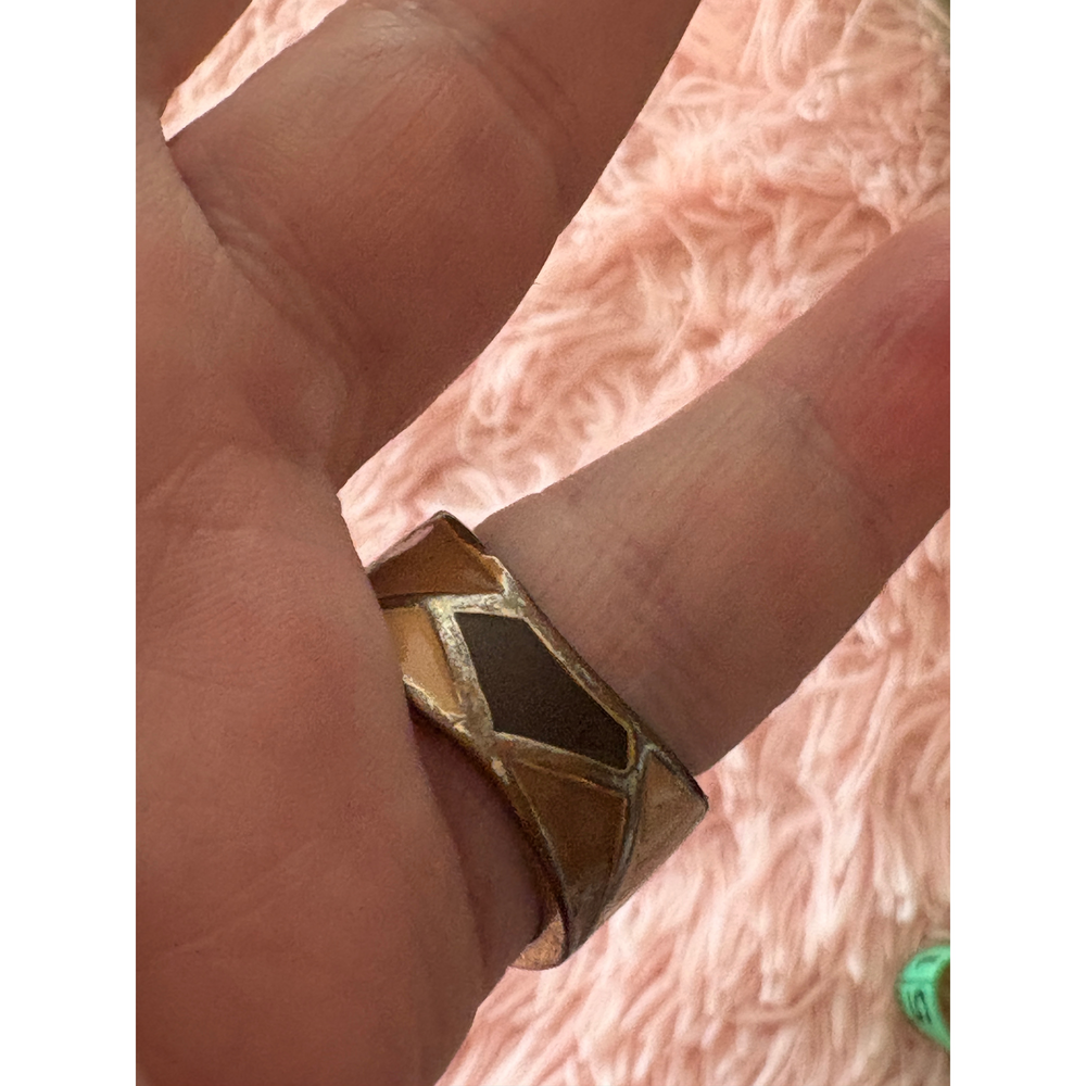 Arcana Jewelry "Terra Geometrica" Band — Size 7 —Hand-Enameled Brass Mosaic Ring - Picture 4 of 6